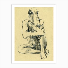 Male Nude Figure Man Naked Homoerotic Gay Art Erotic Drawing Adult Mature Sketch Bedroom Bathroom Pencil Graphite Beige Minimal Art Print