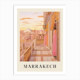 Marrakech Morocco 5 Vintage Pink Travel Illustration Poster Art Print