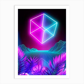 Neon landscape: Synth Cube [synthwave/vaporwave/cyberpunk] — aesthetic retrowave neon poster Art Print