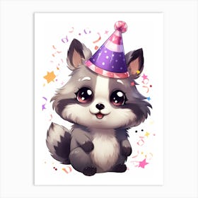 Cute Kawaii Cartoon Raccoon 36 Art Print