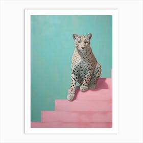 Leopard On Pink Stairs Art Print