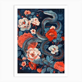 Snake And Roses 1 Art Print