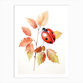 Ladybug Watercolour In Autumn Colours 2 Art Print