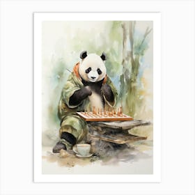 Panda Art Playing Chess Watercolour 4 Art Print