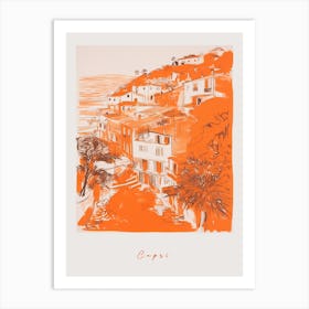 Capri Italy Orange Drawing Poster Art Print