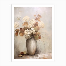 Hydrangea, Autumn Fall Flowers Sitting In A White Vase, Farmhouse Style 2 Art Print