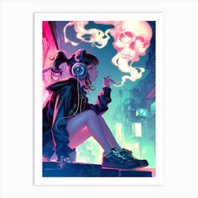 Anime Girl Smoking A Cigarette Art Print