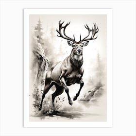 Deer Running On The Ground Art Print