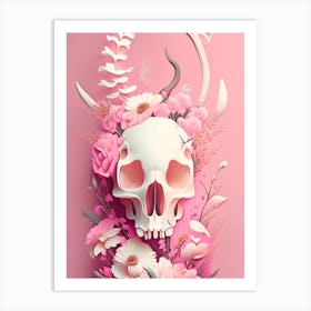 Animal Skull Pink Vintage 1 Floral Art Print