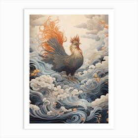 Rooster 2 Gold Detail Painting Art Print