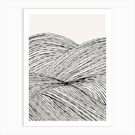 Zen Waves in Black & White – Minimal Abstract Japandi (2/2) Art Print