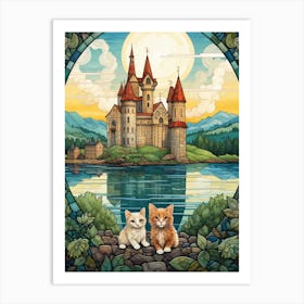 Kittens With Castle And Mosaic Scenery Art Print