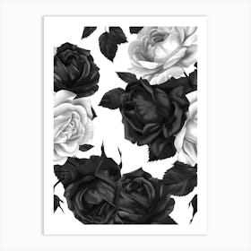 Black And White Roses Seamless Pattern Art Print