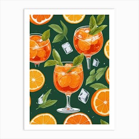 Aperol Spritz Pattern Cocktail Oranges Kitchen Art Art Print (5) Art Print