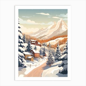 Vintage Winter Travel Illustration Aspen Colorado 2 Art Print