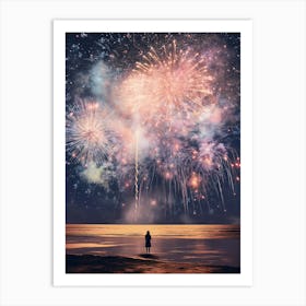 cosmic fireworks over a beach 5 Art Print