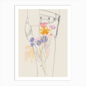 Blue Jeans Line Art Flowers 9 Art Print