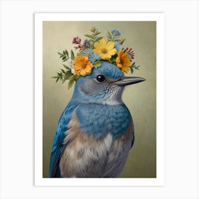 Bluebird With Flower Crown Art Print