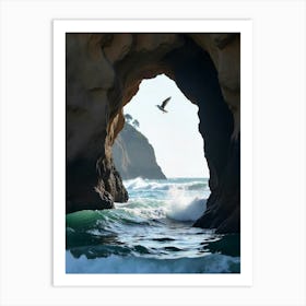 Bird Flying Through A Cave Art Print