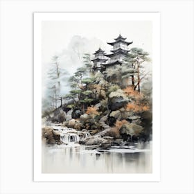 Ise Grand Shrine In Mie, Japanese Brush Painting, Ukiyo E, Minimal 2 Art Print