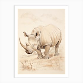 Rhino In The Savannah Landscape 3 Art Print