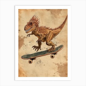 Vintage Spinosaurus Dinosaur On A Skateboard  2 Art Print