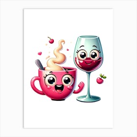 Cute Couple Drinking Wine Art Print