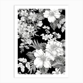 Great Japan Hokusai Black And White Flowers 4 Art Print