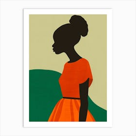 Silhouette Of A Woman In Orange Dress Art Print