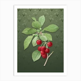 Vintage Cherry Botanical on Lunar Green Pattern Art Print