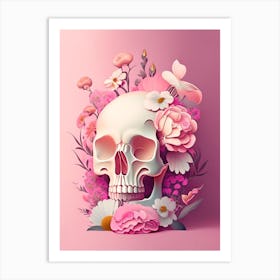 Skull With Celestial Themes 2 Pink Vintage Floral Art Print