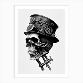 Skull With Steampunk Details White Bolt Neck  Stream Punk Art Print