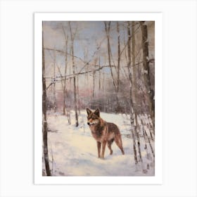 Vintage Winter Animal Painting Red Wolf 2 Art Print