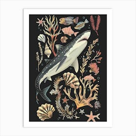 Goblin Shark Seascape Black Background Illustration 1 Art Print