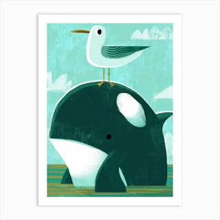 Orca With Pesky Gull Art Print