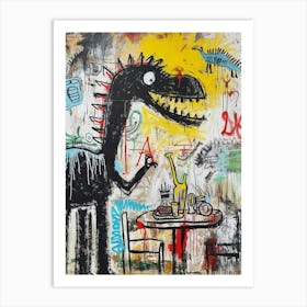 Abstract Dinosaur Eating At A Table Art Print