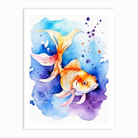 Twin Goldfish Watercolor Painting (72) Art Print