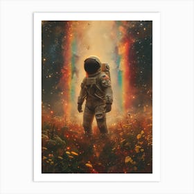 Space Odyssey: Retro Poster featuring Asteroids, Rockets, and Astronauts: Astronaut In Space 3 Art Print