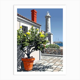 Lighthouse In Greece Art Print