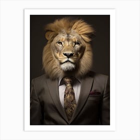 African Lion Wearing A Suit 3 Art Print