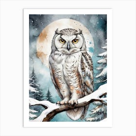 Owl In The Snow Art Print