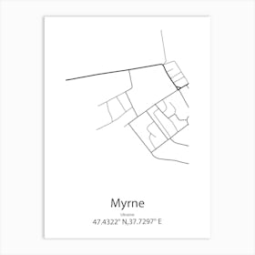 Myrne,Ukraine Minimalist Map Art Print