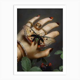 Butterfly On A Woman'S Hand Art Print