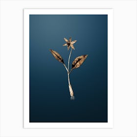 Gold Botanical Erythronium on Dusk Blue n.1307 Art Print