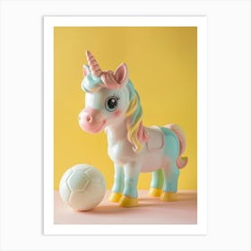 Pastel Toy Unicorn Playing Soccer 3 Art Print