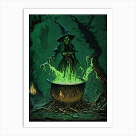 Witch's Brew in the Haunting Forest - Cauldron Witchcraft Art Print