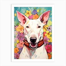 Bull Terrier Portrait With A Flower Crown, Matisse Painting Style 1 Art Print