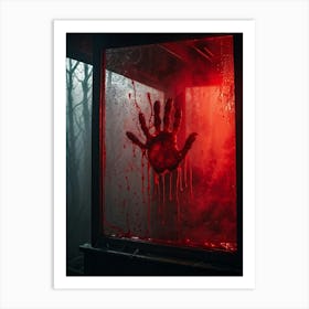 Creepy Texture Of A Bloody Handprint Smeared Across A Foggy Mirror Streaks Of Crimson Intertwining (1) Art Print