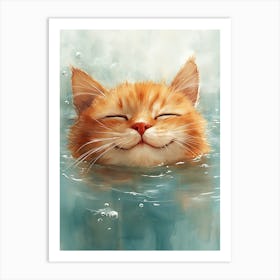 Happy Orange Cat Floating on Water 6 Art Print