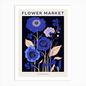 Blue Flower Market Poster Scabiosa 4 Art Print